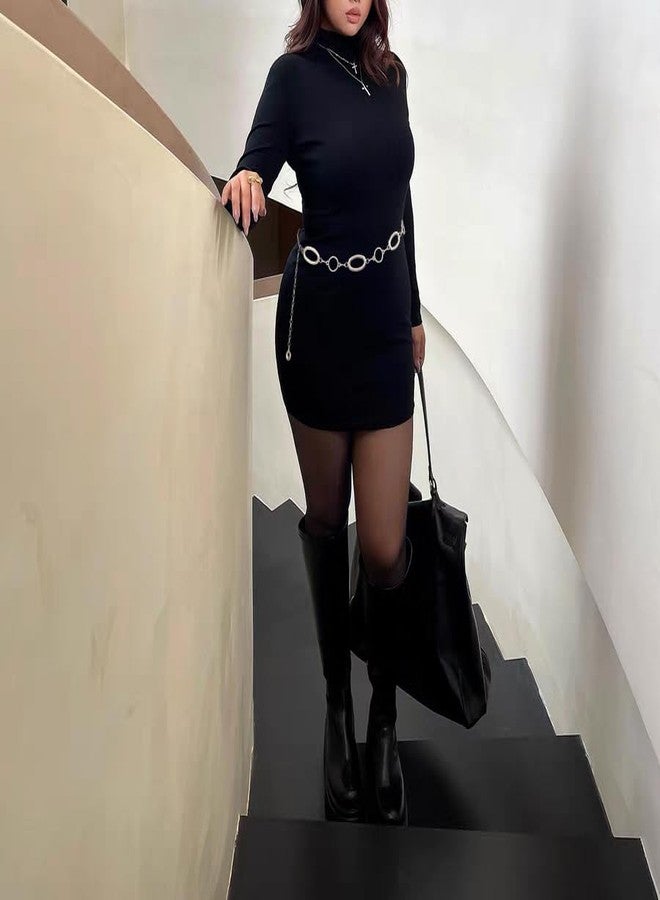 QFSH Women Circular Metallic Waist Chain Belt Boho Body Chain for Dresses Jeans Outfits Jewelry Accessory for Party (Silver 1) - Image 5